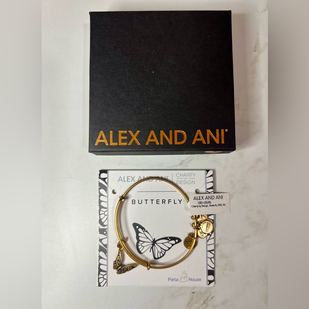 Alex and Ani Charity by Design Butterfly EWB RG Charm Bangle Bracelet, 7.75"
